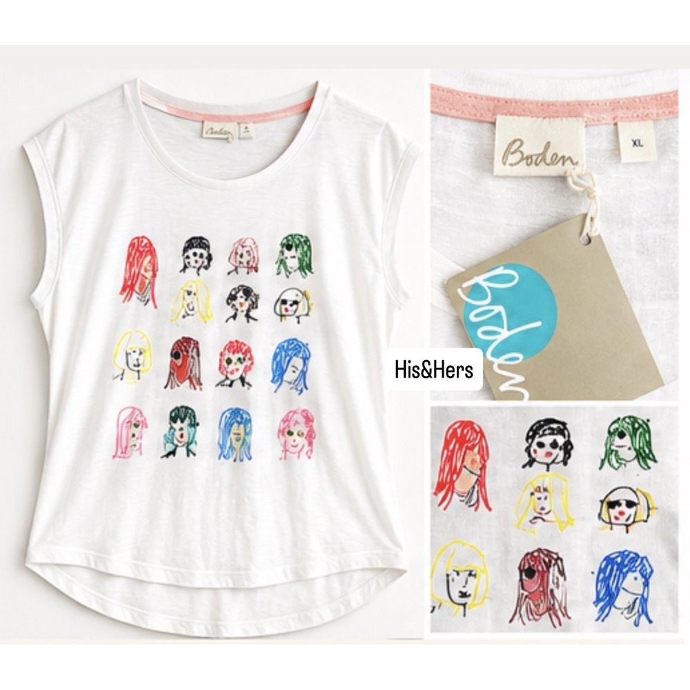 Boden Womens Graphic Face Print Slub Tee NEW Size XL